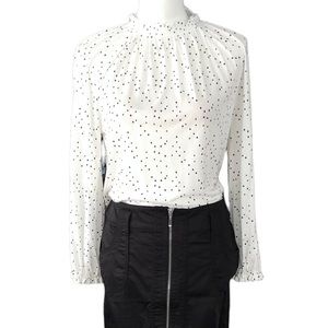 Loft Long Sleeve Ruffled Smocked Polka Dot Blouse Size SP NEW